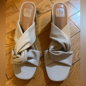 Dolce Vita Women's Ivory Knotted Wedge Sandals with Raffia Heels